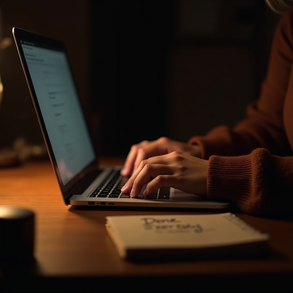 Osoba zavírající laptop na konci pracovního dne